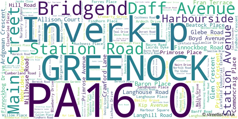 A word cloud for the PA16 0 postcode